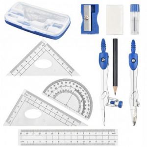 10 Pièces Kit pour Mathématiques, Kit Geometrie Compass inclut des Compas, Pencil Recharges, Règles, Gomme, Rapporteur et Boîte de Rangement, Ensembles de Géométrie Dessin Compas (Bleu) (VALENTIN COMPRA, SOCIEDAD., neuf)
