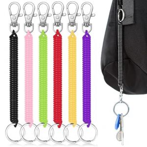 Luxiremi Lot de 6 porte-clés en spirale extensible, anti-perte en plastique avec porte-clés rétractable et mousqueton, porte-clés antivol pour homme, porte-clés pour clés, portefeuille, téléphone, sac (Luxiremi, neuf)