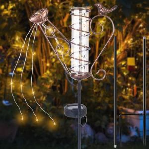 Pluviomètre pour jardin résistant au gel, pluviomètre pour l'extérieur, pluviomètre avec piquet de terre, pluviomètre en verre avec piquet, énergie solaire, pelouse, terrasse (annakojisu, neuf)