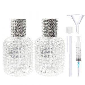 XUSSMM 2 Pcs Vaporisateur de Parfum de 50 ml, Portable R&eacute;utilisable Verre Transparent Vaporisateur Parfum Pulv&eacute;risation, Flacons et vaporisateurs vides pour parfum, voyage, cosm&eacute;tique （Argent） (XUSSMM, neuf)