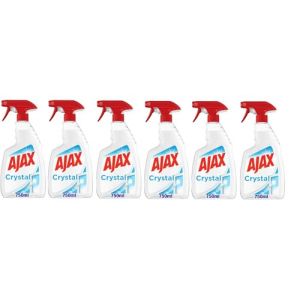 Ajax Crystal Clean Lot de 6 sprays de nettoyage pour verres 750 ml | Vaporisez de nettoyant pour vitres avec ammoniac I 100 % anti-taches | Pour verre, miroirs et surfaces + polpa italien gourmet (Italiaen Gourmet UK Ltd, neuf)