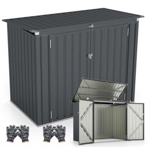 RELAX4LIFE Abri de Jardin Métal Extérieur avec 2 Grandes Portes et Couvercle Relevable à 40°, Remise de Stockage à Outils en Acier Galvanisé pour Poubelles Vélos Outils 172X100X129 CM (Gris) (RELAX4LIFE, neuf)