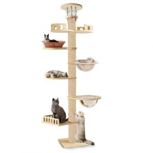 Arbre a Chat du Sol au Plafond, Arbre &agrave; Chat de Hauteur R&eacute;glable de 2,95 &agrave; 3,1 m, Griffoir pour Chats avec Tour &agrave; 6 Niveaux avec 7 Poteaux &agrave; Griffer en Sisal, Grand Cat Tree (Jaune-B) (DAVID MARKET SHOP, neuf)
