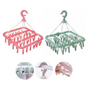 Biluer Etendoir Chaussette, 2PCS Etendoir A Linge A Suspendre Clips Sechoir Portable Etendoir Plastique avec 40 Clips pour Chaussettes sous-Vetements Vetements Serviettes(Rose,Vert) (Biluer, neuf)