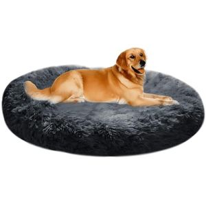 XXL Panier pour Chien Tissu Peluche,Lit Moelleux Rond pour Chat,XL Panier Chien Orthopedique,Coussin Anti Stress pour Animaux Moyen Grand Taille,Lavable Tapis Puppy(110cm, Gris foncé) (Lesong EU, neuf)