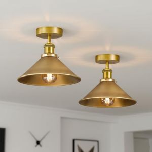 LEDSone Plafonnier semi-encastr&eacute; de 22 cm, abat-jour en m&eacute;tal, luminaire industriel facile &agrave; installer, id&eacute;al pour une cuisine, un salon, une chambre ou un couloir. (Laiton jaune, plein) (LEDSONE, neuf)