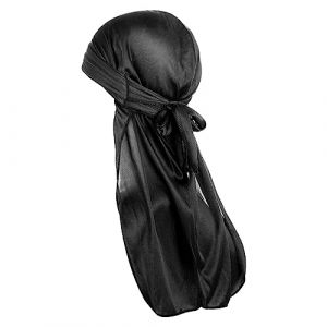 WLLHYF Silky Durag en Soie pour Homme 360 Vagues Ultra Doux en Satin Durag Queue Extra Longue (Noir), Noir, Taille Unique (Weimqin, neuf)