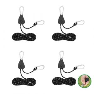 4 Pièces Corde de Tente Réfléchissante Kit, 4M Corde Tente Camping avec Tendeur, Cordes à Cliquet pour Camping, Randonnée, Pique-Nique, Activités de Plein Air, Auvents, Tentes (Noir) (BenCo, neuf)