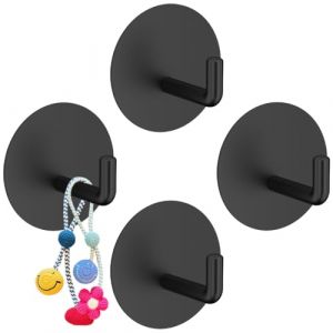 4 Pi&egrave;ces Crochet Adhesif Mural Noir, Patere Salle de Bain en Acier Inoxydable, Ronde Porte Manteau Adh&eacute;sif pour Cuisine Salle de Bain Chambre &agrave; Coucher (Anilalowbility, neuf)