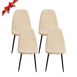 Jaotto Housse de Chaise Scandinave Lot de 4, Housse de Chaise de Salle à Manger Scandinaves Extensible,Jacquard Couverture de Chaise Élastique Universel pour Décoration de Maison,Beige (Jaotto, neuf)