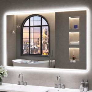 S'bagno Miroir-Salle-de-Bain-avec-Eclairage 100x70cm, LED-Miroir-avec-Anti-bu&eacute;e, 3 Couleurs, Dimmable, M&eacute;moire, Verre Tremp&eacute; HD, &Eacute;tanche IP44, Horizontal/Vertical (Illuminated mirror, neuf)
