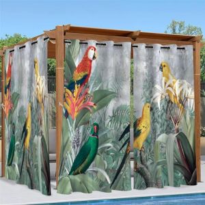 Linfye Rideaux D'extérieur Imperméable, Gris Rideau Exterieur Impermeable Perroquet 3D Rideau pour Pergola Terrasse Cabane Tonnelle Jardin, Rideaux Occultant Thermiques 2 Pièces 132 x 275 cm (Linfye Maison Confortable, neuf)