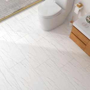 FunStick Dalle PVC Adhesive Sol Blanc Effet Marbre 30X60CM 5 Dalles Carrelage Autocollant Cuisine Mural Marbre Revêtement de Sol PVC Carrelage Adhesif Blanc Mur de Salle de Bain Cuisine Imperméable (Livelynine Euro, neuf)