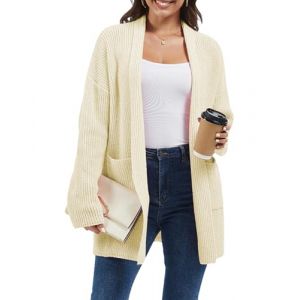 crazy bean Cardigan Femme Hiver Gilet Long Chic et Elegant Ouvert Chaud avec Poches Tricot Épais Décontracté Grosse Maille Beige L (Acozyu, neuf)