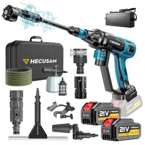 Nettoyeur Haute Pression Sans Fil, Moteur Sans Balais 3000 W,Mode 4 Vitesses,Pression Max 125 Bars, Avec 2 Batteries 4,0 Ah,Buse Pivotante 6 En 1,Brosse De Nettoyage,Tuyau De 5 M,Nettoyage Et Arrosage (HECUSAM, neuf)