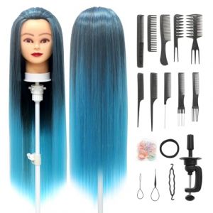 Tete a Coiffer, 28 inch 100% de Cheveux Synthétiques Têtes d'exercice Tête À Coiffer Coiffure Cosmétologie tete a coiffer professionnelle Poupée avec Support + Ensemble de Tresse (Haricot cyan) (Guangzhouxinfeifazhipinmaoyiyouxiangongsi, neuf)