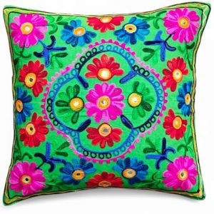 Housses de Coussin Décoratif Brodé Mandala Floral Ethnique Boho Couvre-Lit Taie d'oreiller, Housse Bohème Colorée Lumineux pour Canapé Canapé, Accent Fait Main Chambre Salon, 16x16 Pouces (40x40 cm) (kikan's, neuf)