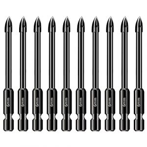 Lot de 10 forets de 6 mm pour carrelage et verre, Tige hexagonale 1/4 en carbure de tungstène, Outil de perçage pour porcelaine, céramique, miroirs, béton, mur de brique, verre (subscribe, neuf)
