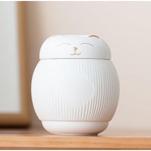 DiDiBirDi Urne en céramique pour chat, urne pour animaux, boîte de crémation, urne pour cendres, chat noir (blanc) (BirDi, neuf)