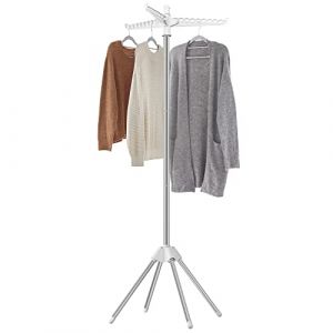 SONGMICS &Eacute;tendoir &agrave; Linge, S&eacute;choir sur Pied, 3 Bras Rotatifs pour Cintres, 4 Pieds, pour l'Int&eacute;rieur, Acier Inoxydable, Hauteur 150 cm, Blanc et Argent LLR510W01 (SONGMICS HOME FR, neuf)