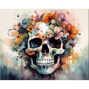 Hjjdiyes Peinture par numéros pour adultes Fleur Tête de mort - Kit de peinture par numéros pour débutant - Toile infroissable, pinceaux et peinture acrylique - Kit de bricolage peint à la main à (LAICANGXUN, neuf)