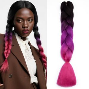 Benehair Extensions capillaires Jumbo - Cheveux synthétiques ombrés à tresser - Pour femme et fille - Noir/violet/rouge pourpre - 60 cm (fashion idol collection, neuf)