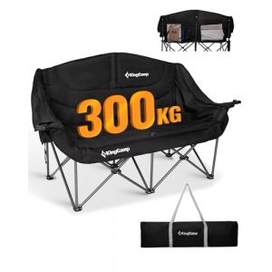 KingCamp Oversized Chaise de Camping Pliante pour 2 Personnes, Charge Max 300kg, Dossier Haut Fauteuil de Canapé Pliable 2 Places Confortable, Double Chaise Canapé Rembourré pour Camping Plage Jardin (KingCamp EU, neuf)