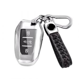 MEDZUK Coque Clé Compatible avec Jeep Avenger 2022-2024 2025 Coque de Protection pour clé de Voiture TPU, Accessoire Étui pour Clés avec Porte-clés (Argent) (MEDZUK-EU, neuf)