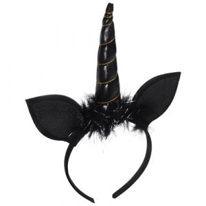 Housoutil Serrage-T&ecirc;te Licorne Noir pour F&ecirc;te et Cosplay Accessoire Cheveux Cr&eacute;atif L&eacute;ger Serrage-T&ecirc;te de F&ecirc;te Gar&ccedil;on et Filles Coiffe Licorne D&eacute;corative et Confortable (Entertainment First, neuf)