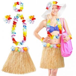 Aomig Jupe Hawaïenne, Déguisement Hawaïen Accessoires 40cm Jupe Hawaïenne en Paille avec Taille Élastique en Herbe Hula, Fournitures de Fête d'Été Parfaites à Hawaii Aloha Beach(Couleur Paille) (OODDH, neuf)