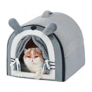 Jiupety Mignonne Maison Chat, Niche pour Chien Interieur pour Chats et Chiots, Niche pour Chat avec Rideau Design, Cat House Taille S, Grey (Bite Pet, neuf)