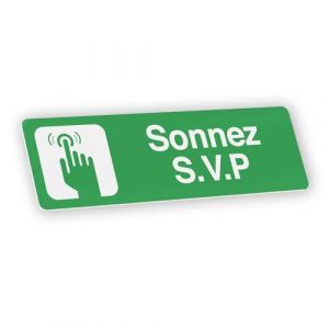 Plaque signalétique gravée autocollante Sonnez S.V.P - vert clair - format 12x3,7 cm (my-goodprice, neuf)