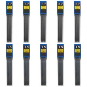 GXGM Coffret de recharges pour crayons, 12 recharges par boîte (5 boîtes de 0.7mm + 5 boîtes de 1.3mm), Recharges de Plomb HB Mine de Crayon Automatique Rupture Résistante,Criterium 0.7 et 1.3 (GXGM, neuf)