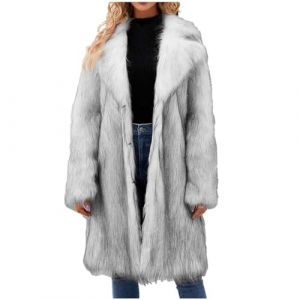 AEGJEGVD 2024 Veste Fausse Fourrure Femme mi Longue Léopard Manteau en Fourrure synthétique Veste d'hiver Chaude Manteau Élégant Couleur Unie Fluffy Manteau en Fausse Fourrure Polaire Coat Jacket (⭐⭐⭐⭐⭐AEGJEGVD⭐⭐⭐⭐⭐, neuf)