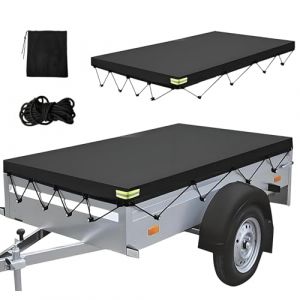 Bâche de Remorque 214 x 122 x 13 cm avec Corde de Bâche Bâche de Protection pour Remorque, Bâche de Remorque Plate Bâche Anti-Vent et Imperméable Compatible avec Remorques de Voiture 750 kg (Tuyethjkd, neuf)