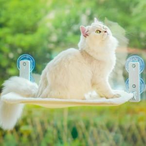 EDAGNY Grand Hamac Chat Fenetre Confort avec Tapis R&eacute;versible et Lavable - 58x30cm Hamac pour Lit Fenetre Chat Structure M&eacute;tallique Robuste Supporte 18kg, Blanc L (EDAGNY-EU, neuf)