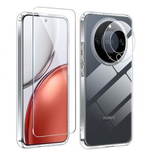 Rojeuinn Coque pour Honor Magic 8 Lite Protection Case+1 pi&egrave;ce Verre Tremp&eacute; Protection &eacute;cran+1 pi&egrave;ce Film de protection d'objectif,Ultra-Clair,duret&eacute; 9H,Coque en Silicone TPU,Antichoc,Doux-Transparent (Yinuodianzi-eu, neuf)