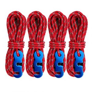 Azarxis Corde de Tente R&eacute;fl&eacute;chissante 4 m Corde Nylon avec Tendeur en Aluminium L&eacute;ger &Phi;3mm Ficelle 4 Pi&egrave;ces pour B&acirc;che Fixation Camping (01 Rouge - 4 Pi&egrave;ces - &Phi;3mm) (Azarxis (FR), neuf)
