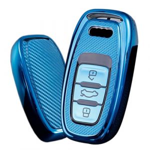 ontto Coque de cl&eacute; pour Audi A3 A4 A6 A7 A8 Q5 Q7 S4 S5 S6 R8 RS4 RS5 RS6 TT E-Tron Quattro 3 boutons TPU fibre de carbone Coque de cl&eacute; de voiture &Eacute;tui pour cl&eacute; de voiture Bleu (Ontto, neuf)