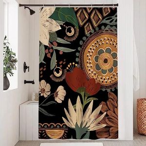 Uiiooazy Rideau Douche Boho, Rideau de Douche Fleuri Feuillage Bohême Rideau de Baignoire Anti Moisissure Imperméable Tissu Polyester Lavable Opaque Rideau Salle de Bain avec 8 Crochets 120Lx200Hcm (dongguibinjingpinxiaodianpu, neuf)