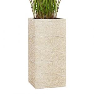 Pflanzwerk® Pot de Fleur Fibre de Verre Tower Antique Sable 50x23x23cm *Jardinière antigel* *Protection UV* *Qualité européenne* (Pflanzwerk Deutschland GmbH, neuf)