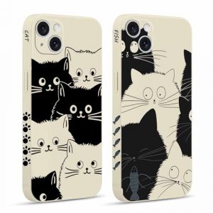 Pnakqil 2 Pièces Coque pour iPhone 15 Plus 6,7", Etui avec Chat Poisson Mignon Motif Antichoc Amusante Peint Dessin Latéral Case Souple Silicone Housse Téléphone en Souple Fille Girly Cover (CLUBIEN, neuf)