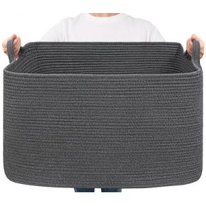 TIMEYARD Panier à linge - Panier de rangement pliable - 85 l - Panier à linge carré - Panier à linge tressé - Panier à linge pour chambre d'enfant - Panier de rangement pour jouets - Gris foncé (TIMEYARD, neuf)