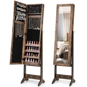 COSTWAY Armoire &agrave; Bijoux sur Pied avec Miroir Psych&eacute; Coffre &agrave; Bijoux, Armoire de Rangement Cosm&eacute;tiques, 3 Positions R&eacute;glables, Installation Facile, Style Nordique (Rose) (Industriel) (FDS GmbH, neuf)
