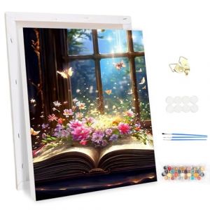 MEIYUDA Peinture par Numero Adulte avec Cadre, Fleur DIY Livre Peinture à l'huile par Numéros sur Toile Artisanat avec Pinceaux, Decoration Maison Cadeau 30x40cm (JINBEIKANG, neuf)