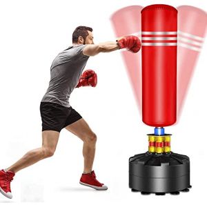YOLEO Sac de Frappe Boxe sur Pied 175 cm Punching Ball Adulte Autoportant avec 12 Ventouses Sac de Frappe Lourd pour Fitness MMA Taekwondo - Rouge (Yiiihaa, neuf)