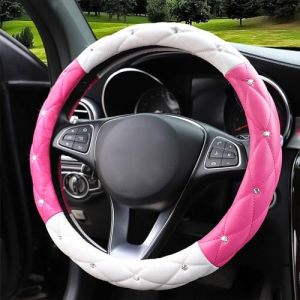 Mayco Bell Housse de volant en cuir pour femme, housse de volant de voiture universelle 38,1 cm avec diamant en cristal (blanc rose rouge) (Haoweier, neuf)