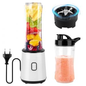 Blender,Mixeur Smoothie, Mini Blender Smoothie, Mixeur Smoothie Nomade, Blender Électrique, Sans BPA, 23 000 tr/min, Design à Double Tasse (600 ml + 400 ml) avec Bouteilles de Sport de Voyage, 300 W (CONSTANSHOP, neuf)
