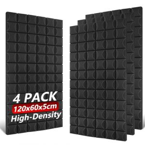 TOUO Lot de 4 panneaux acoustiques en mousse - 120 x 60 x 5 cm - Panneaux insonorisants en mousse haute densité et ignifuges pour studio, bureau, home cinéma, contrôle du bruit et de l'écho (TOUO Official Store, neuf)