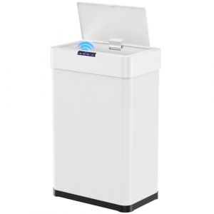 LIFERUN Poubelle de cuisine avec capteur, 50 l, couvercle &eacute;lectrique avec anneau de serrage pour sacs poubelles, poubelle automatique sans contact, en acier inoxydable, blanche (Dorigod Trading Limited, neuf)